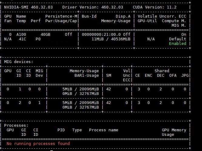 NVIDIA A100 40GB Split To Two MIG Instances